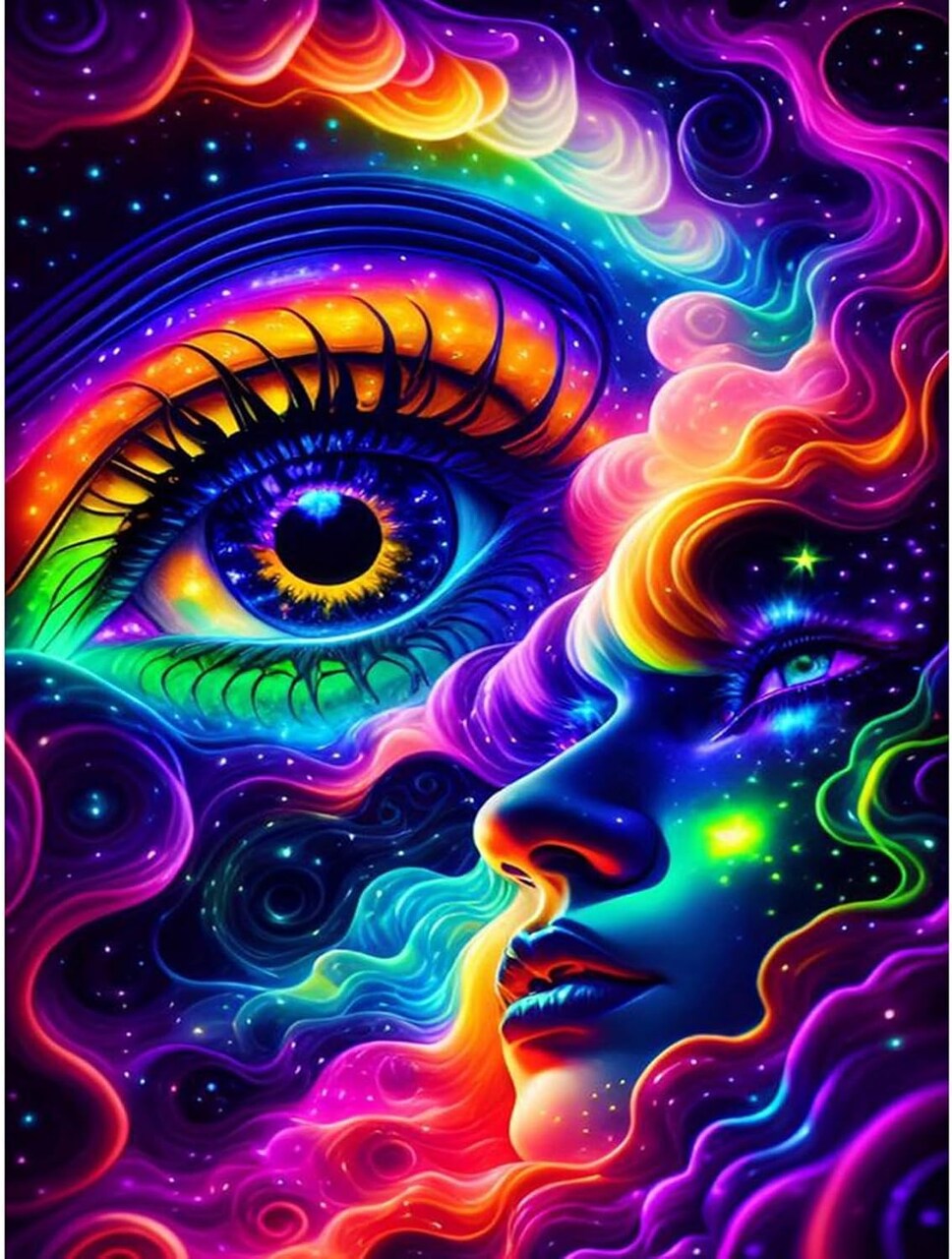Diamond Painting Kits AB Diamond Art Kits for Adults,DIY Round Full Drill Colorful Starry Sky Gem Art Kits Rainbow Eyes Abstract Paint by Diamonds Handmade Gift Home Decor 11.81 * 15.74in